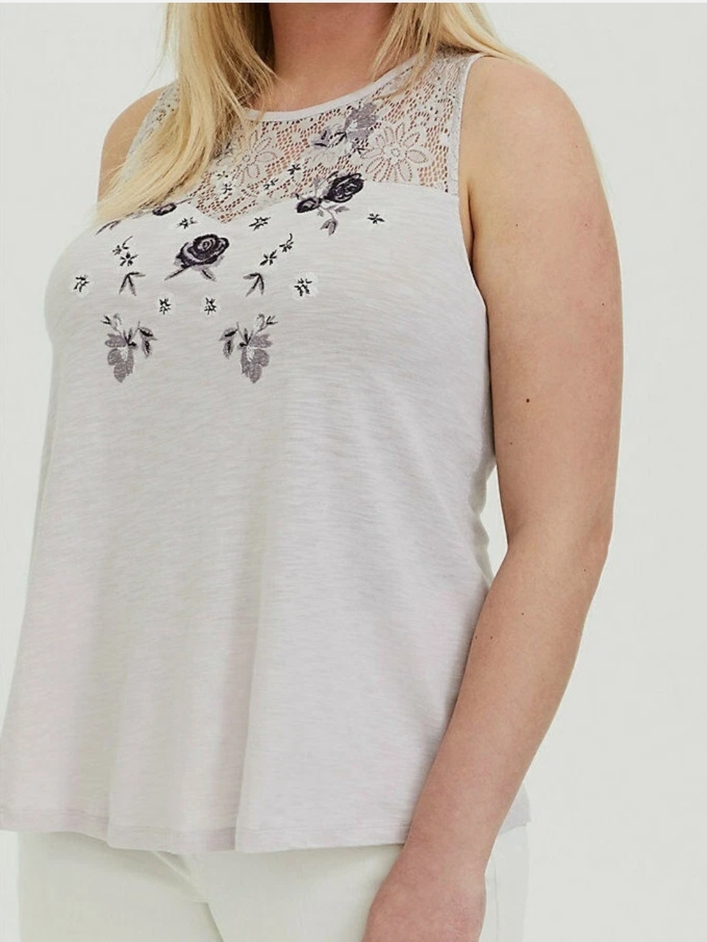 Torrid Slub Jersey Embroidered Lace Yoke Tank